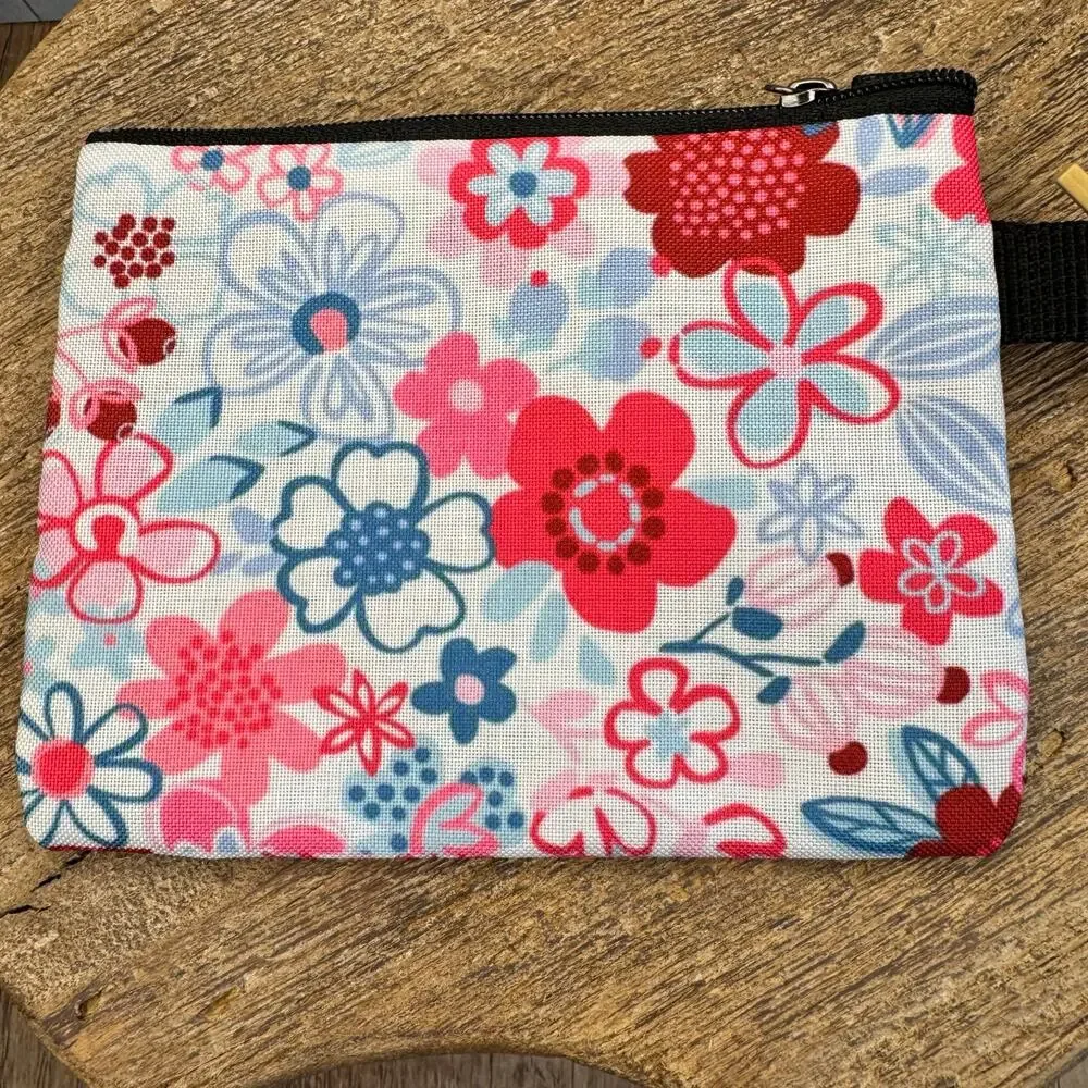 Spring Flower Pink Coin Purse Wallet White Makeup Bag Gift for Her Small Wallet